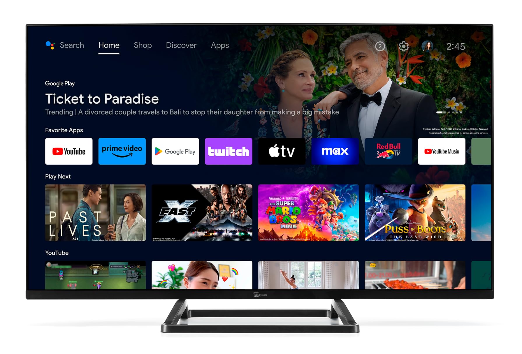 TELE System Smart TV 32 Pouces TS32FL SMG14 Android TV, DVB-T2/S2, Google Cast/Chromecast, Google Assistant, tivùsat HD, HbbTV,