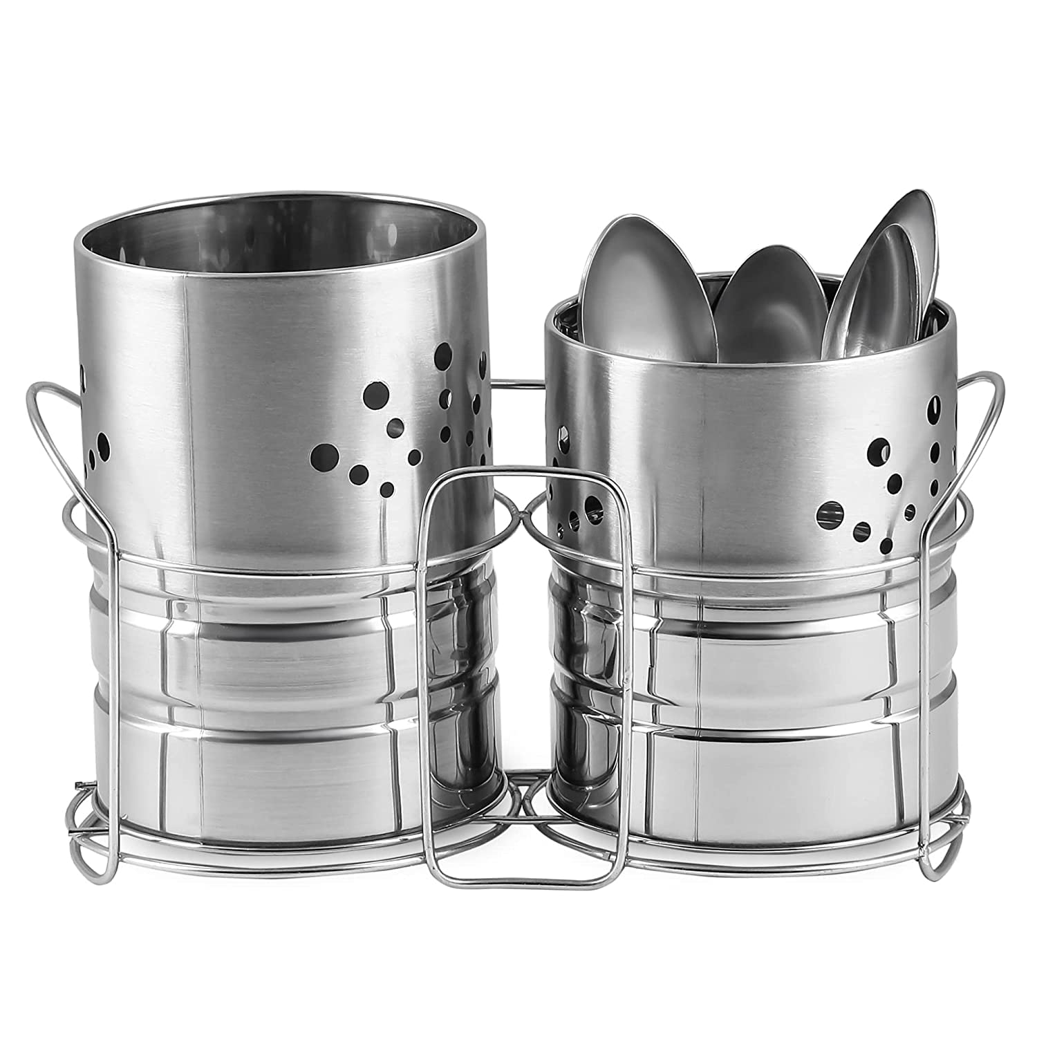 Mk Hub Stainless Steel Spoon Stand/Cutlery Holder ( combo pack of 2 ) big size | ?24 x 10 x 14 Centimeters 2