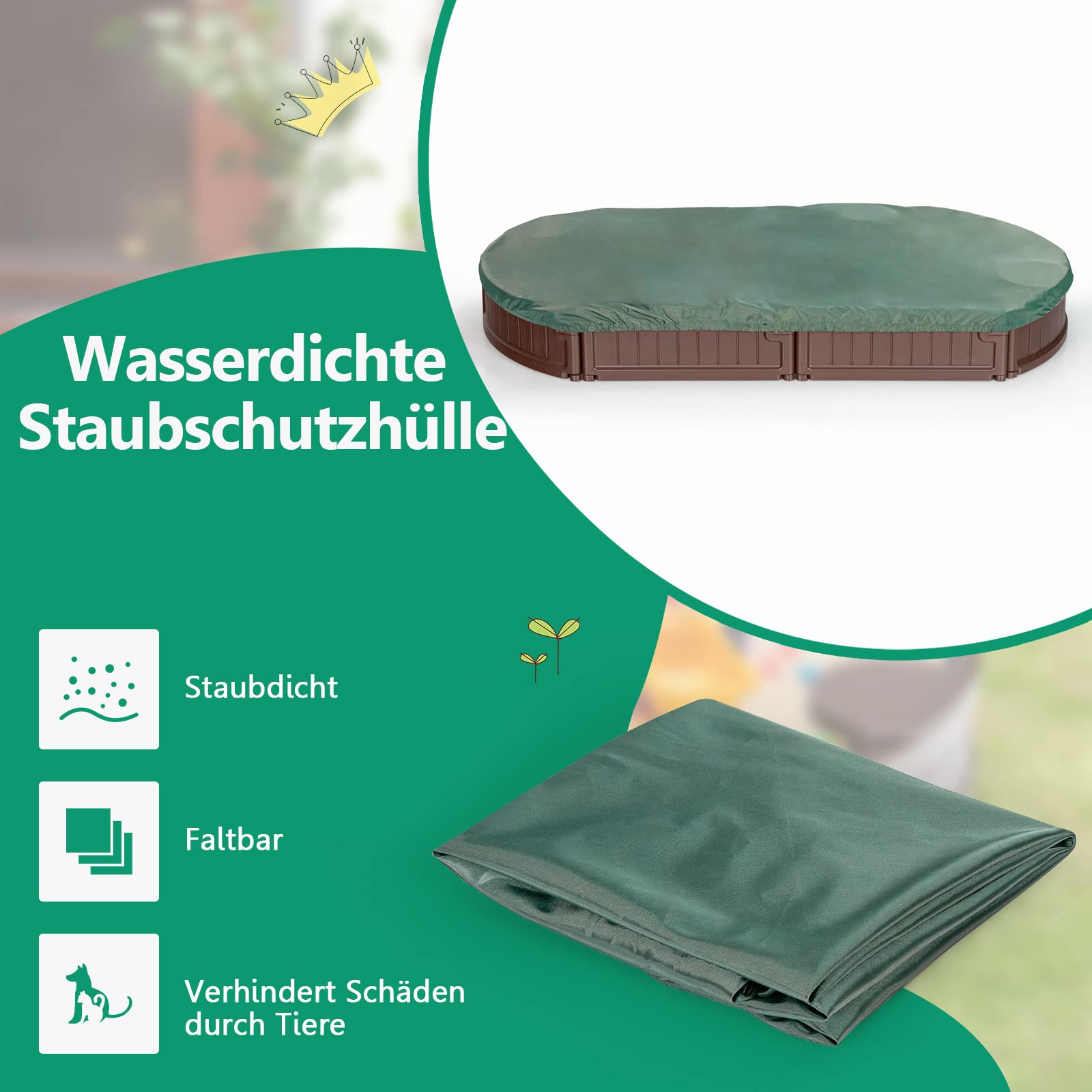 GOPLUS Piaskownica z wodoszczelną osłoną, piaskownica HDPE z 4 siedzeniami, dla dzieci od 3 lat, z podkładką Oxford, do ogrodu, na taras i podwórko, 183 x 105 x 21 cm, brązowa