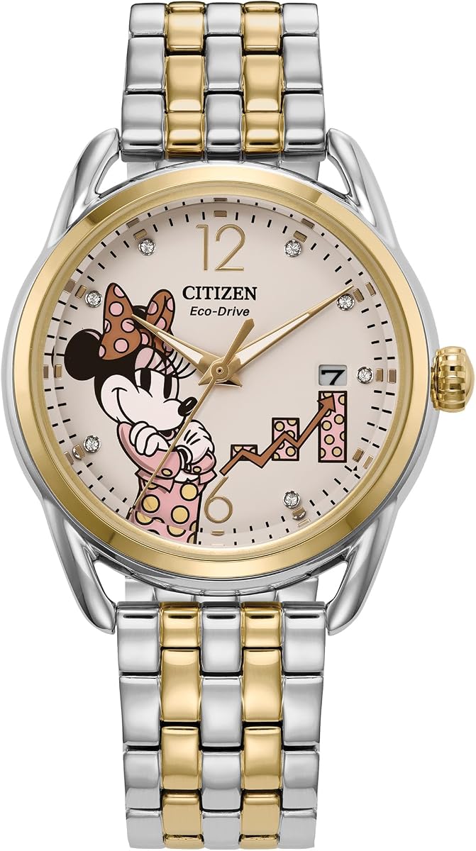 Ladies 'Eco-Drive Minnie Mouse 36 mm acero inoxidable FE6084-70W