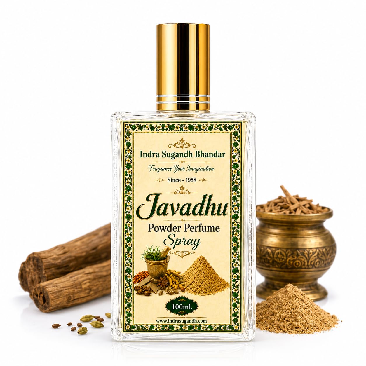 INDRA SUGANDH BHANDAR Perfume Spray For Men|Women|Pooja Use Javadhu Powder Pure Pooja Special Original Sandal Powder Long Lasting Fragrance 100ml Spray Pack-image-16