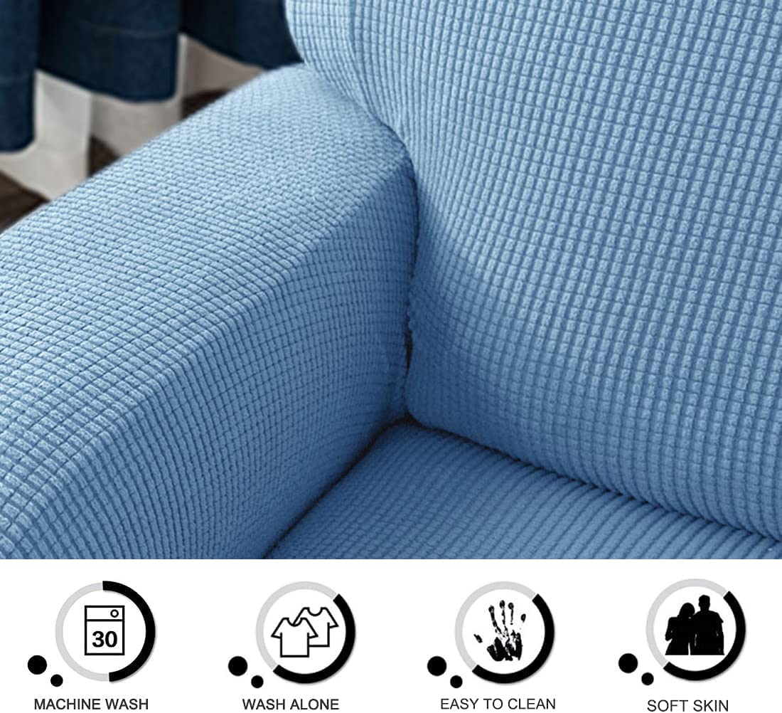 Allungare Copripoltrona per 3 2 1 posti, jacquard Copertura Poltrona Fodera per mobili a quadretti morbidi e spessi per divano reclinabile con tasca remota -bianco-2 posti (6 pezzi