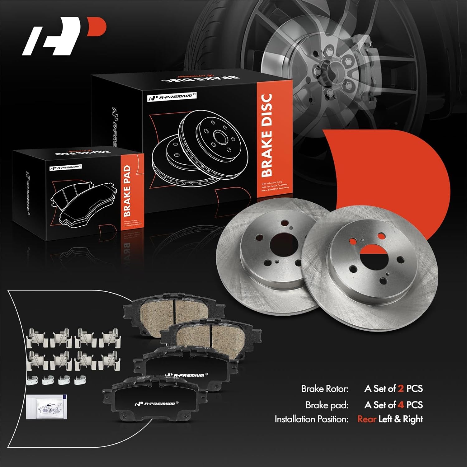 A-Premium 10.43 inch (265mm) Rear Solid Disc Brake Rotors + Ceramic Pads Kit Compatible with Select Toyota Models - Corolla 2019 2020 2021 2022, with Electric Parking Brake, 6-PC Set