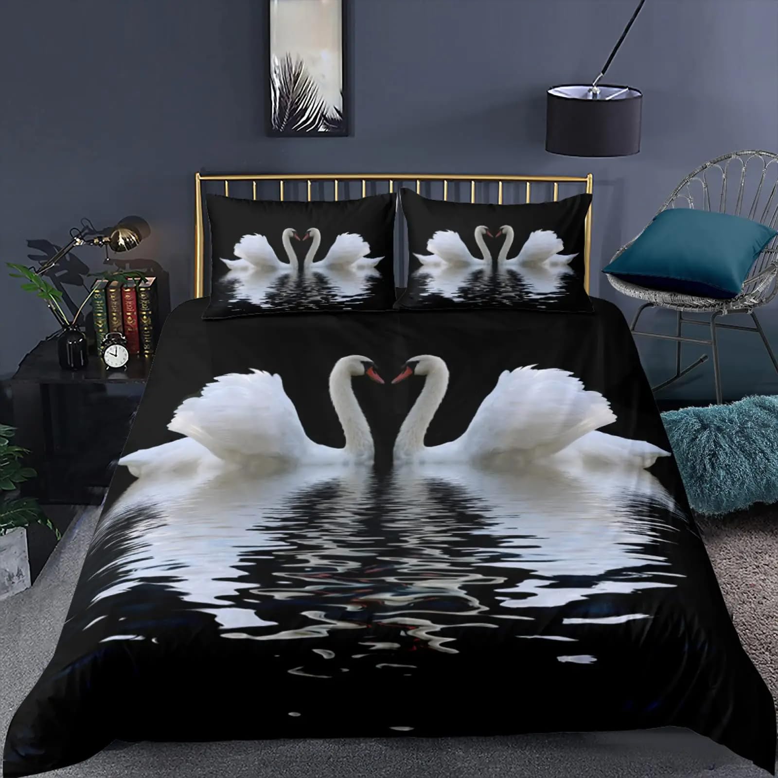 QBIDCSX Bedding Double Duvet Set White swan Bedding Double Bed Set - Microfibre Quilt Cover 230x220 cm - Comforter Cover with 2 Pillowcases(Double)