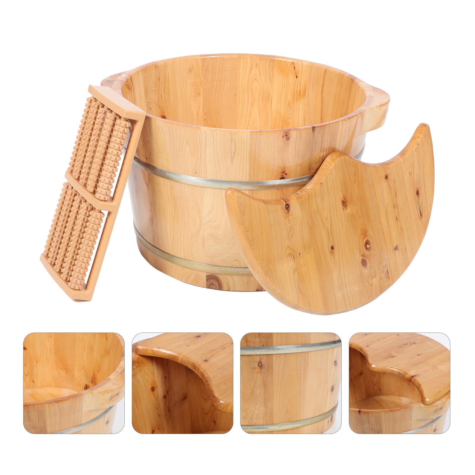 Cubo de Madera Grueso para Baño de Pies, Uso Doméstico, Color Caqui
