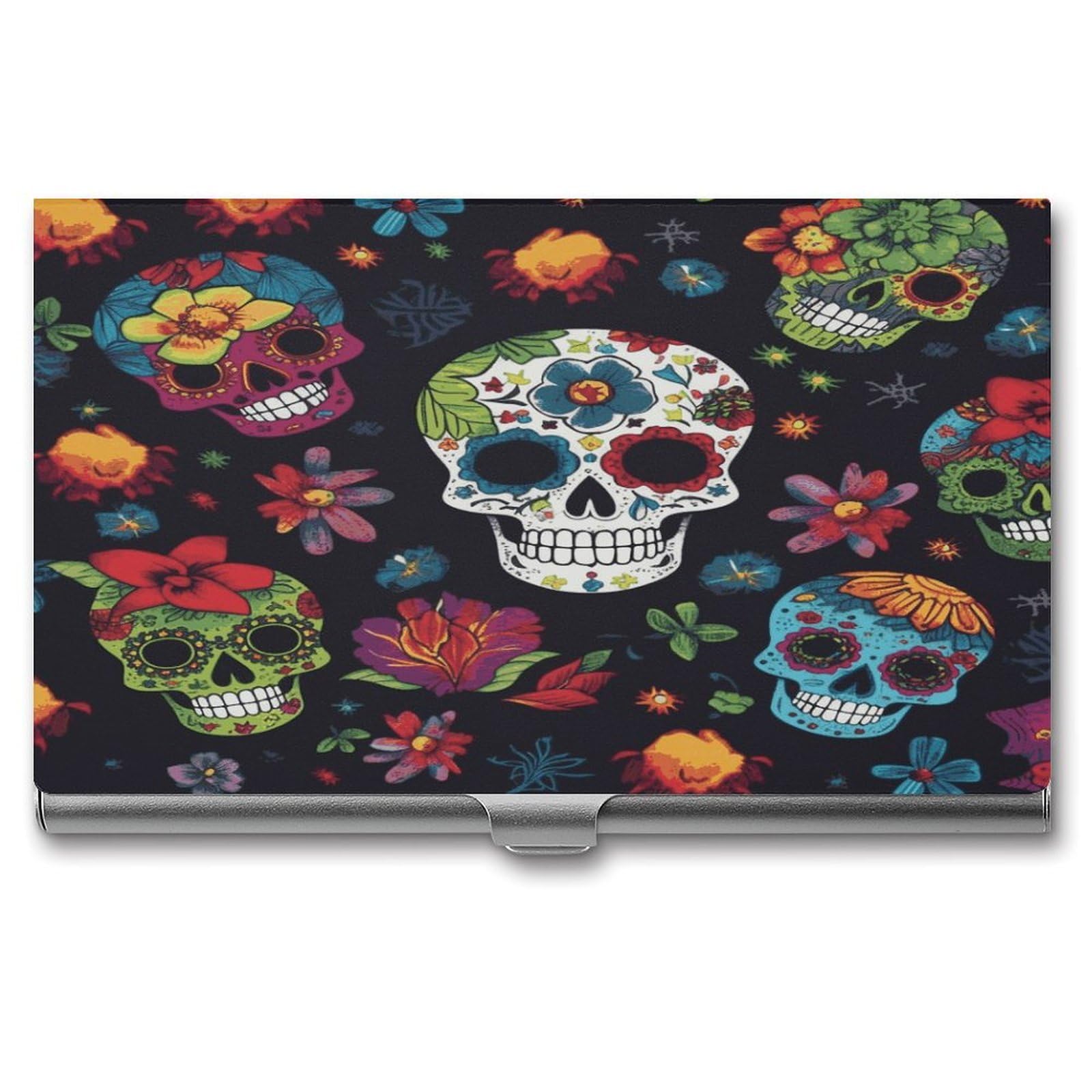 JTREHY Flower Cactus Sugar Skull Business Card Case Convenient to Carry Business Card Dispenser Durable Not Prone to Wear And Tear Business Card Holder for Men & Women