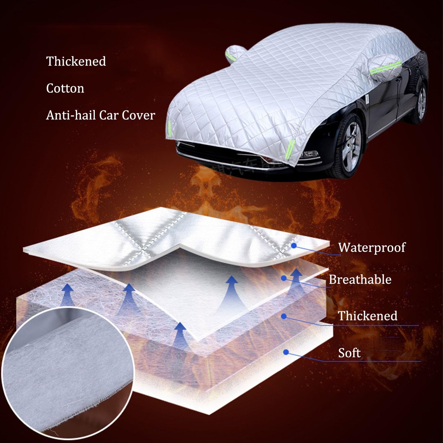 Anti-Grêle Housse Voiture Exterieur pour Peugeot 2008 2013-2024 Demi Bache Voiture Extérieur Étanche Respirante Personnalisé,Coton Épais,Imperméable & UV,Argenté-Half Cover