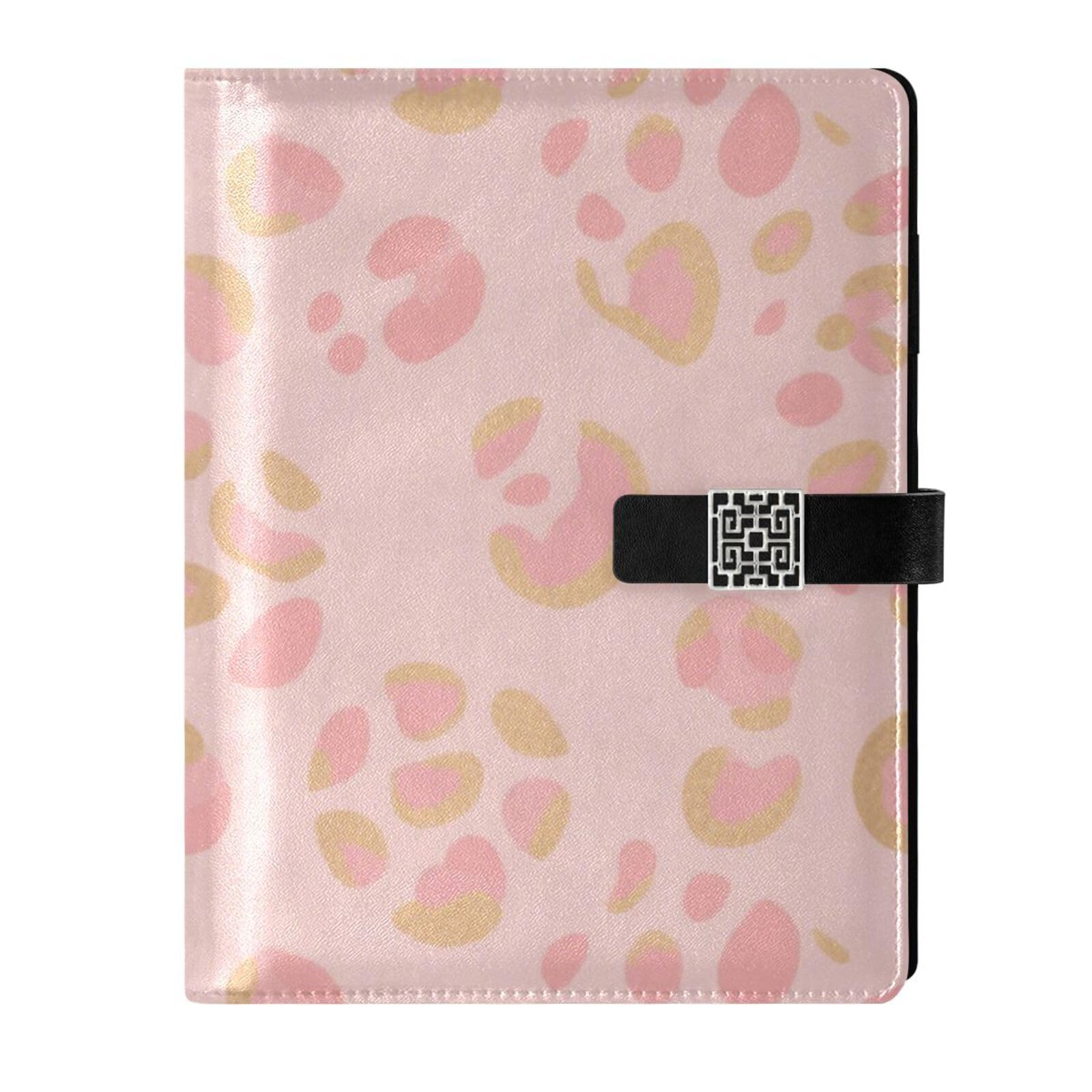 Carnet de notes léopard doré rose compact en cuir souple contre l'oubli