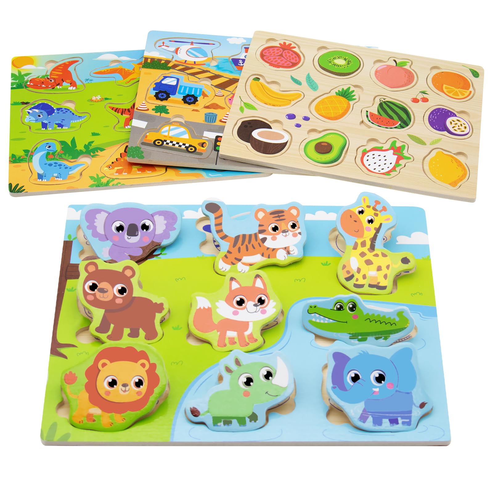 RZMZBY Juegos Niños 1 2 3 Años, Puzzles de Madera Juegos Montessori 1 2 3 4 Años Puzzles Niños 2 3 4 5 Años Regalo Niño 2-6 Años Juguetes Niños 2-6 Años Juego Educativo Juegos de Madera Niños