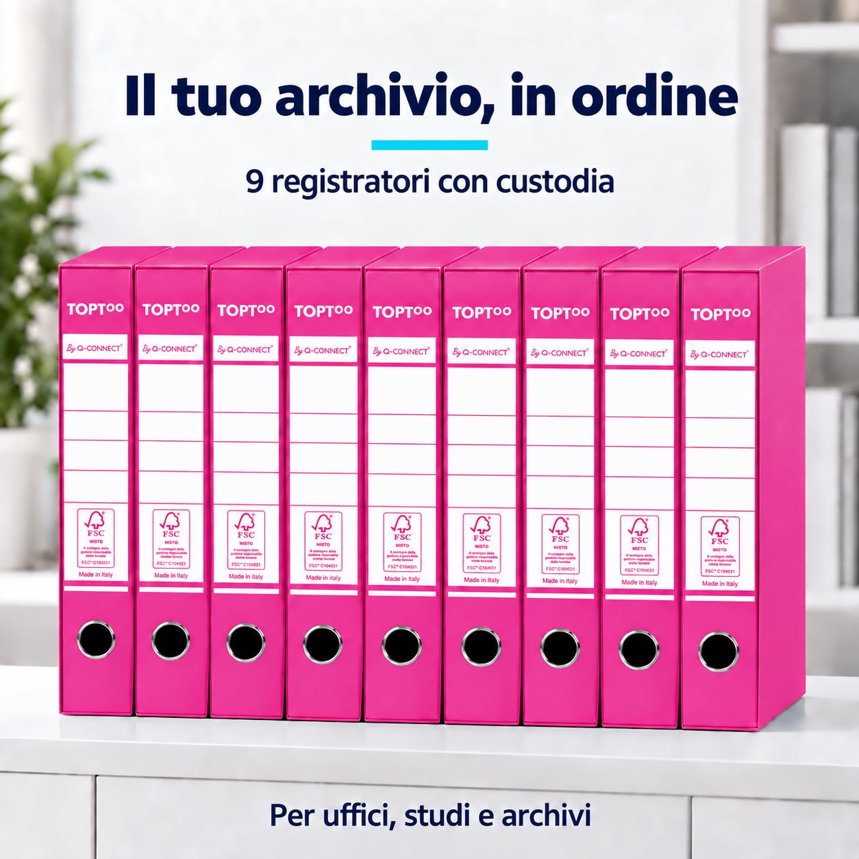 Registratori Protocollo con Custodia Confezione da 9 Pezzi Dorso 5 cm 28,5 x 35 cm Magenta FSC 0201042/PM.CL