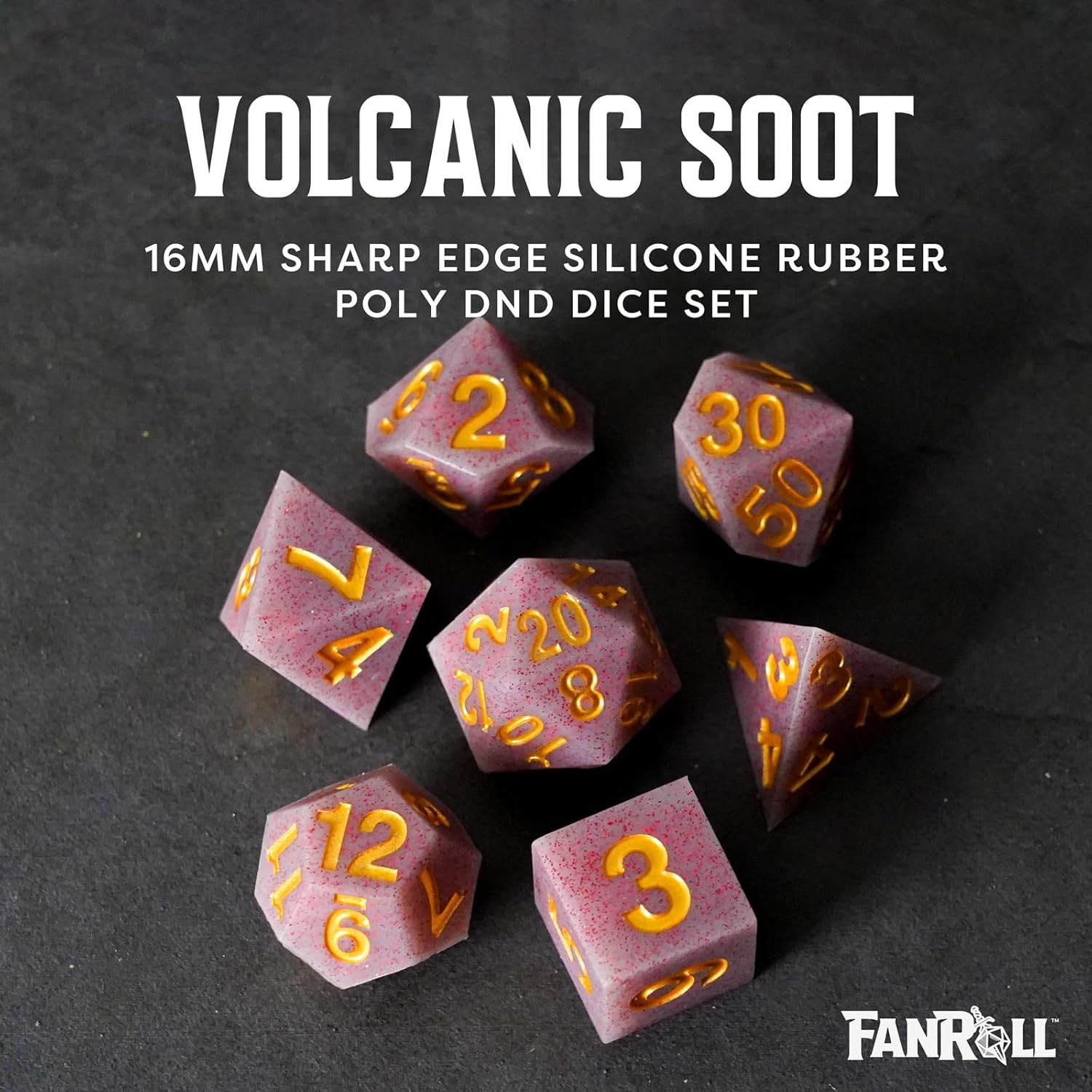 Sharp Edge Silicone Rubber Dice Set: Volcanic Soot