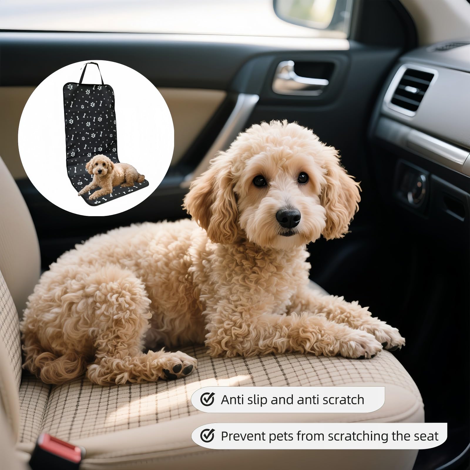 Waterproof Pet Car Seat Cover for Dogs&Cats,Non-Slip Oxford Fabric Hammock,Easy Clean Travel Mat for Front & Back Seat, Adjustable Buckle Design,19.29x17.3 Inch,Heavy Duty Dog Car Seat Protector - image 8
