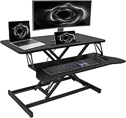 Conversor de mesa em pé, suporte de mesa ajustável de 81 cm de altura com bandeja de teclado para casa ou escritório, monitor duplo e estação de trabalho para laptop, preto