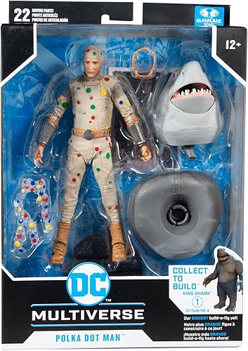 Miniatura 8 de McFarlane Toys DC Multiverse Polka Dot Man (The Suicide Squad) Figura de acción de 7 pulgadas con pieza de tiburón rey Build-A y accesorios