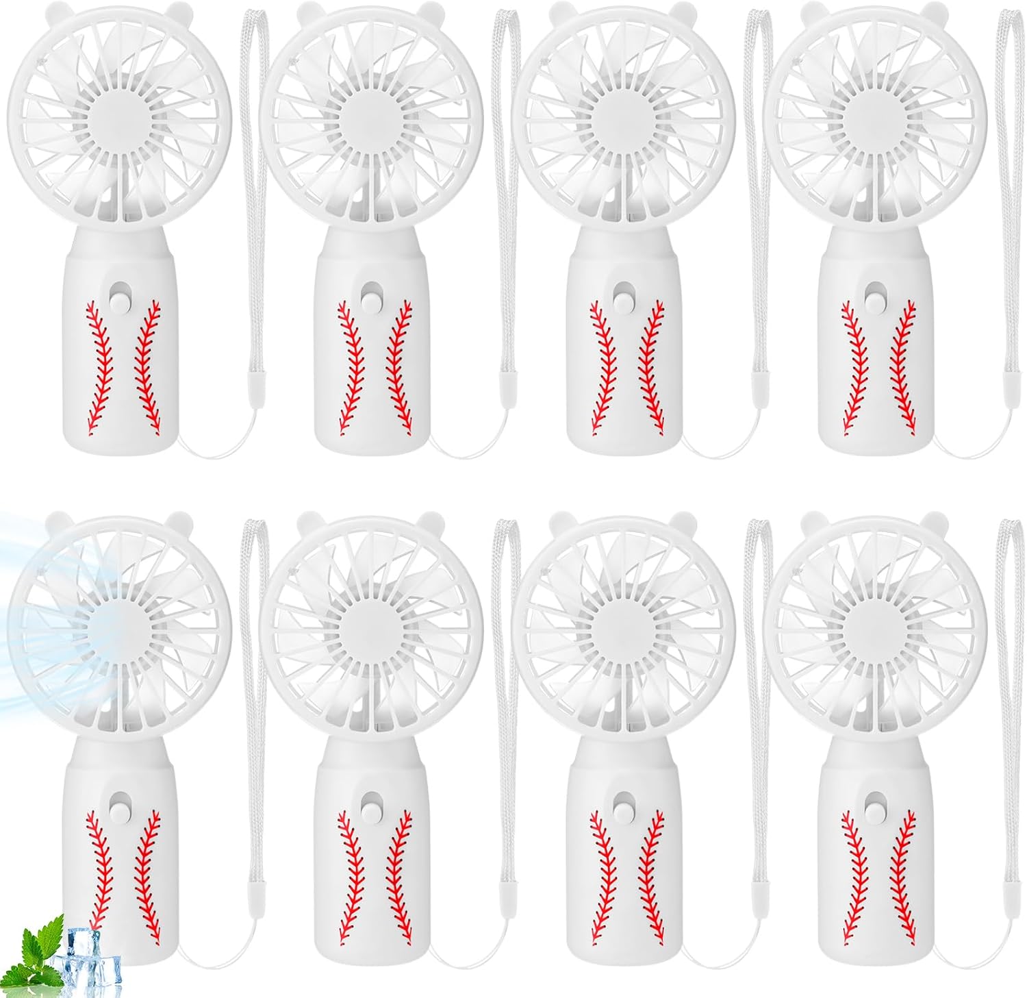 12 Pcs Mini Portable Fan Handheld Battery Operated Portable Small Personal Fans with Lanyard Team Favors for Summer Travel Beach Indoor Outdoor Cooling Gift (Yellow Softball)