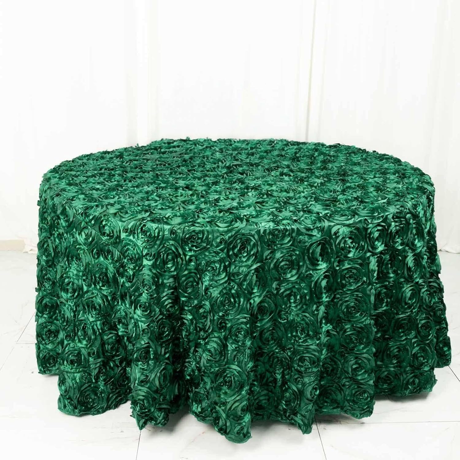 Efavormart 120" Hunter Emerald Green Grandiose 3D Rosette Satin Round Tablecloth for Wedding Party Event Decoration