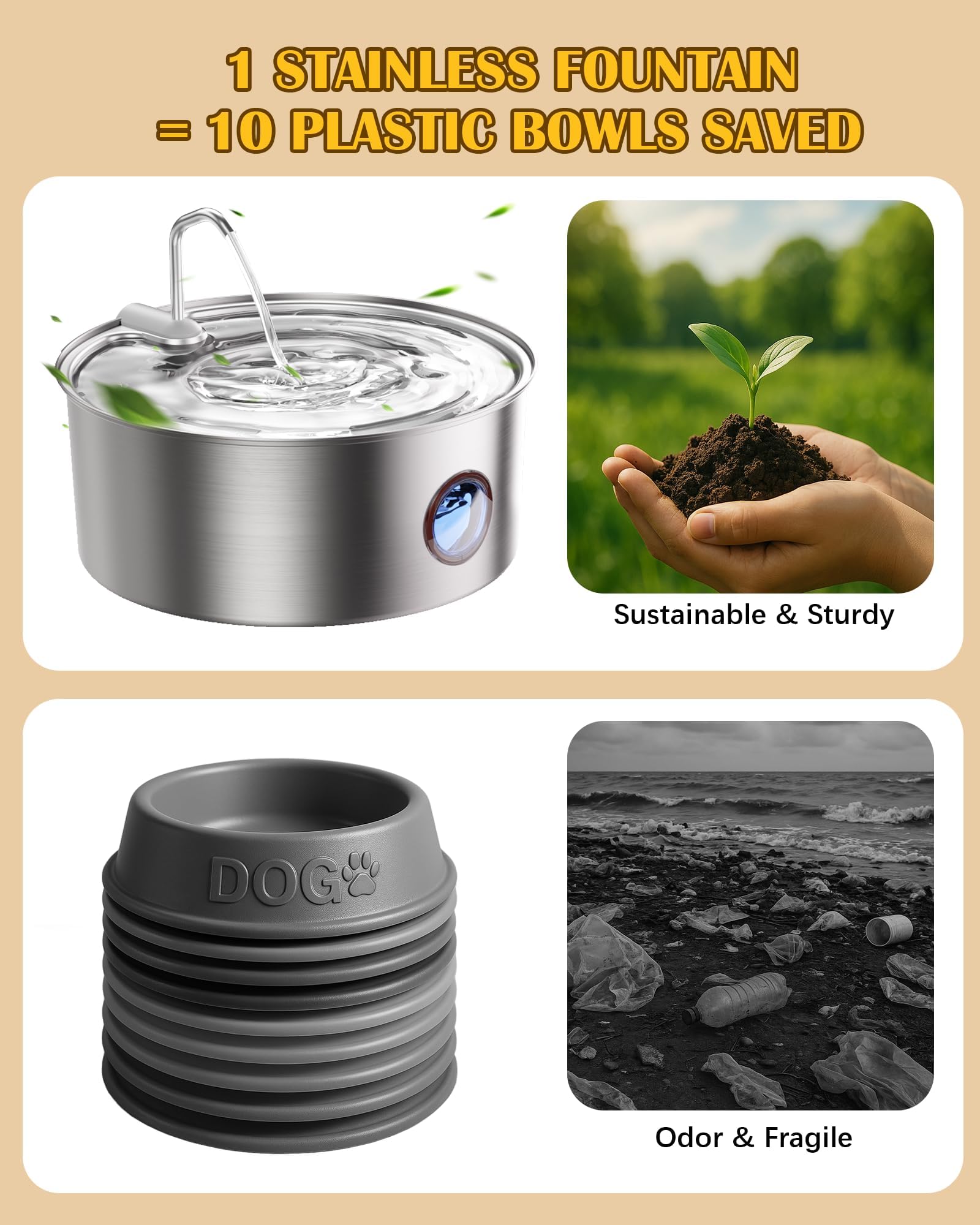 puppyspout Fuente de agua para perros grandes, dispensador automático de cuencos de agua para perros de acero inoxidable de 8 L, con bomba ultrasilenciosa/filtración cuádruple para perros, gatos