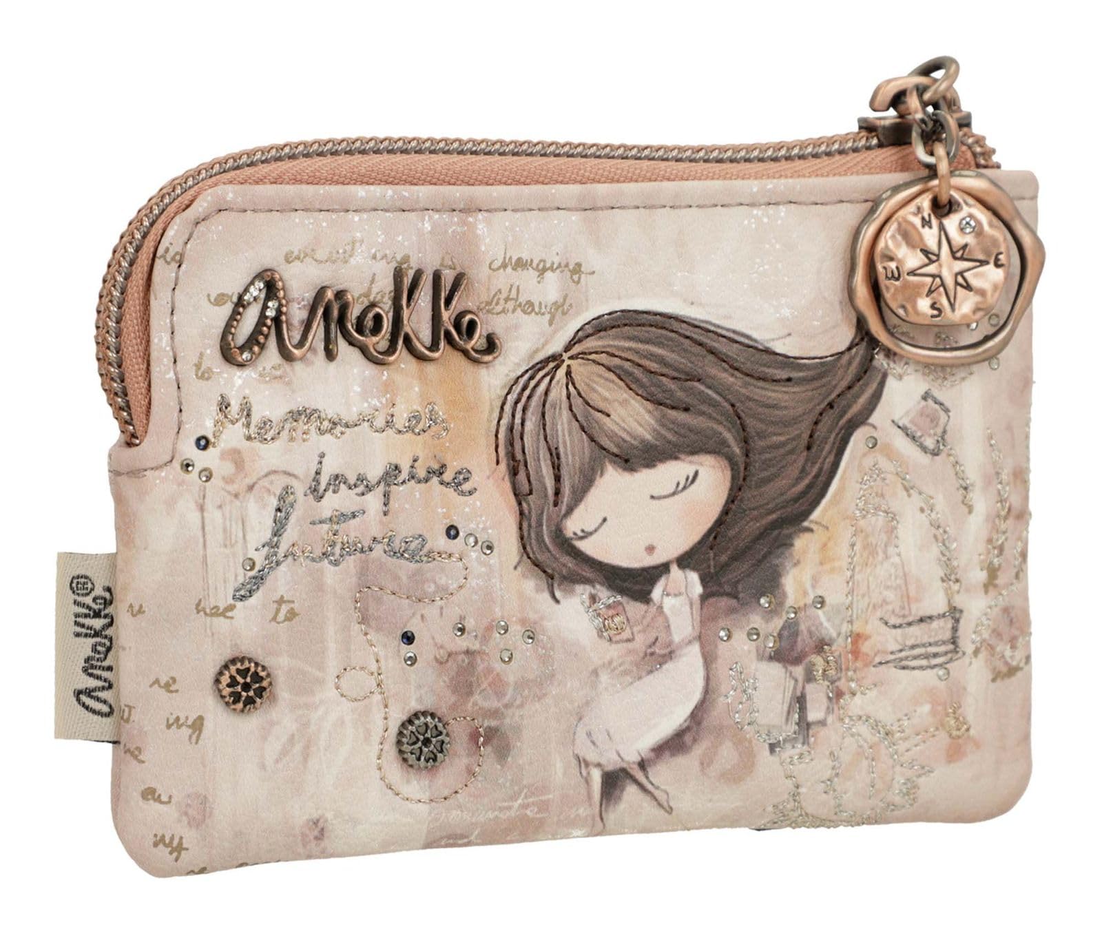 Anekke Monedero Pequeño Memories - Estilo Práctico con 2 Bolsillos Traseros | Interior Forrado y Cierre Cremallera | Medidas: 12x8x1 cm