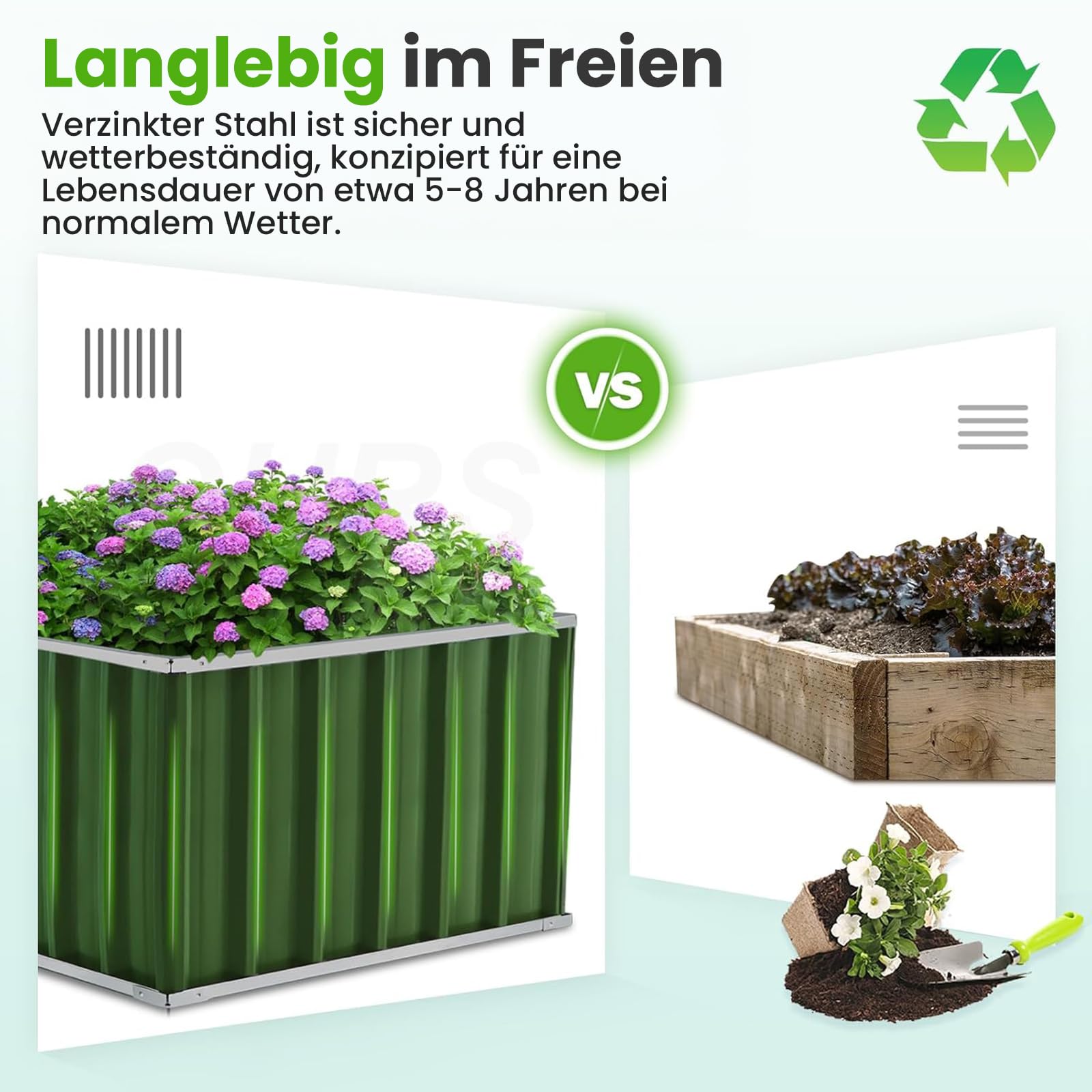 KING BIRD Hochbeet Metall 258x90x60cm, Hochbeete-Kit für Garten aus Verzinktem Stahl, Rostfrei und Haltbarkeit, Einfacher Aufbau, für Gemüse Kräuter Blumen,Grau