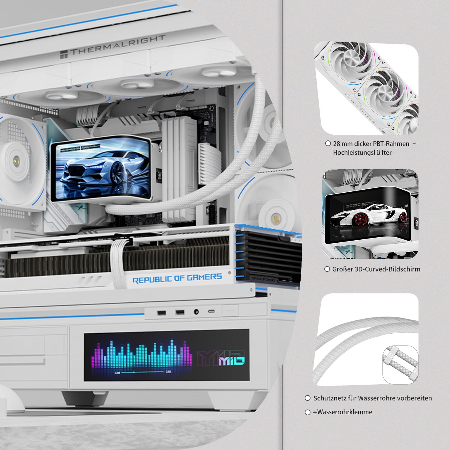 TR-Thermalright Wonder Vision 360 Turbo ARGB Bianco Liquido Dissipatore per CPU, 6,67'' Schermo Curvo 3D con Risoluzione 2400x1080 - Magnetico, 360mm Aio Bianco, per AM5, LGA1851/1700