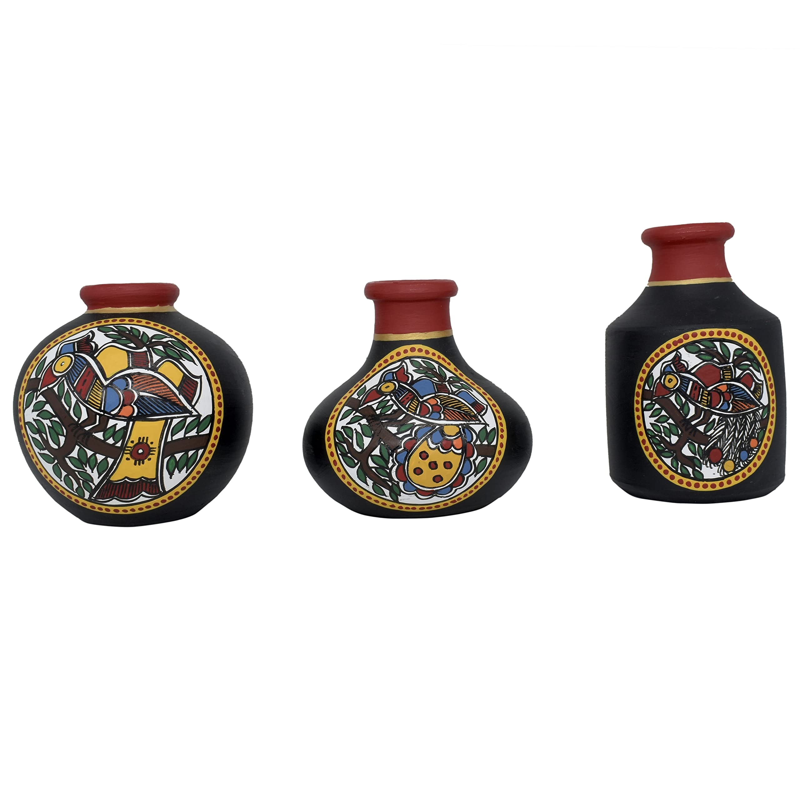 Vintage Warli Terracotta Pots - 3 Piece Combo -11 Vintage Warli Terracotta Pots - 3 Piece Combo -11