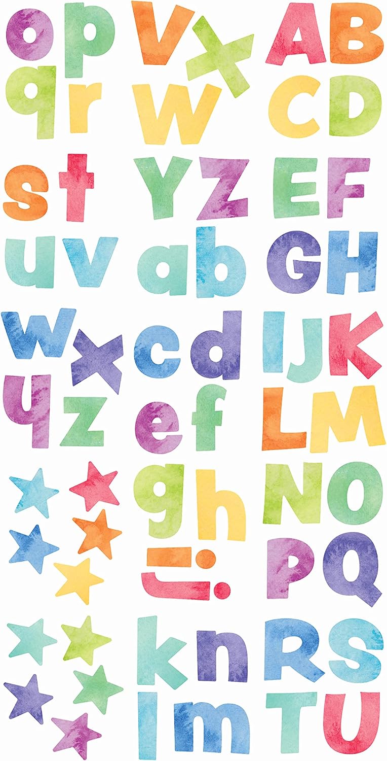 Watercolor Alphabet Vinyl Wall Stickers - Peel and Stick (Rainbow)