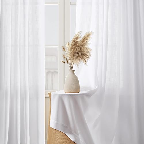 Miniatura 2 de Guken - Cortinas de lino para sala de estar o dormitorio - Juego de 2 cortinas semitraslúcidas con dobladillo para cortinero, estilo bohemio rústico