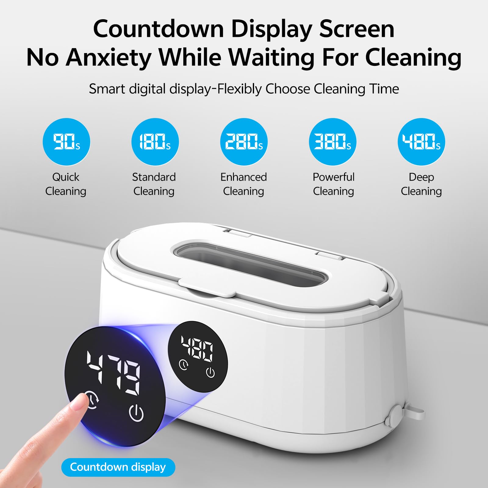 Limpiador ultrasónico de joyas, máquina limpiadora ultrasónica de 50 kHz para joyas, lentes, anillos, correas de reloj, cabezales de cepillo de dientes, dentaduras postizas, retenedores, modo de