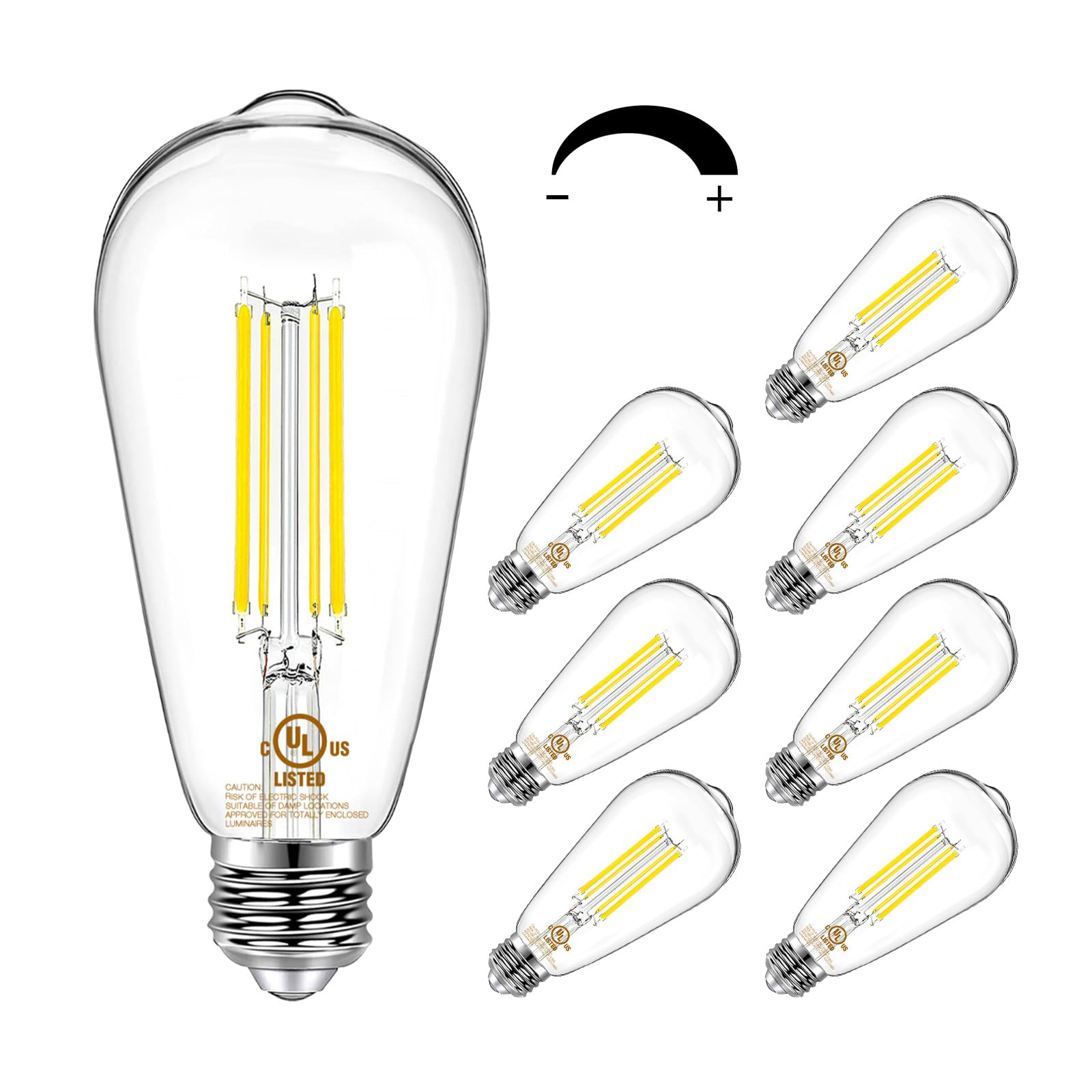 DAYBETTER 8 Pack Vintage LED Edison Bulbs, E26 Led Bulb 60W Equivalent, Dimmable Led Light Bulbs, High Brightness 800 LM Neutral White 4000K, ST58 Antique Filament Bulbs, Clear Glass Style for Home