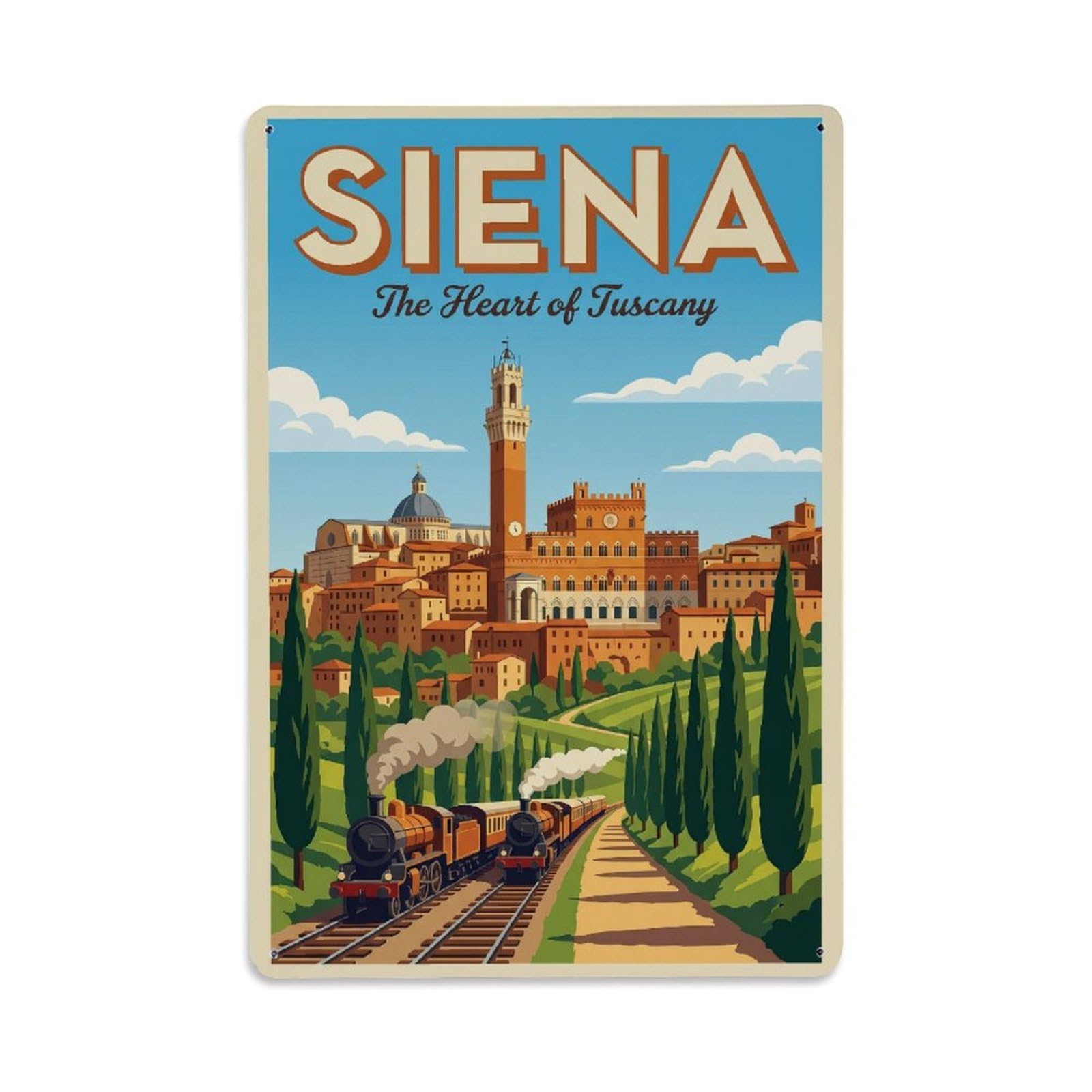 Olhnbad Style Cathedral Siena Italy Railway City Travel Metal Tin Sign