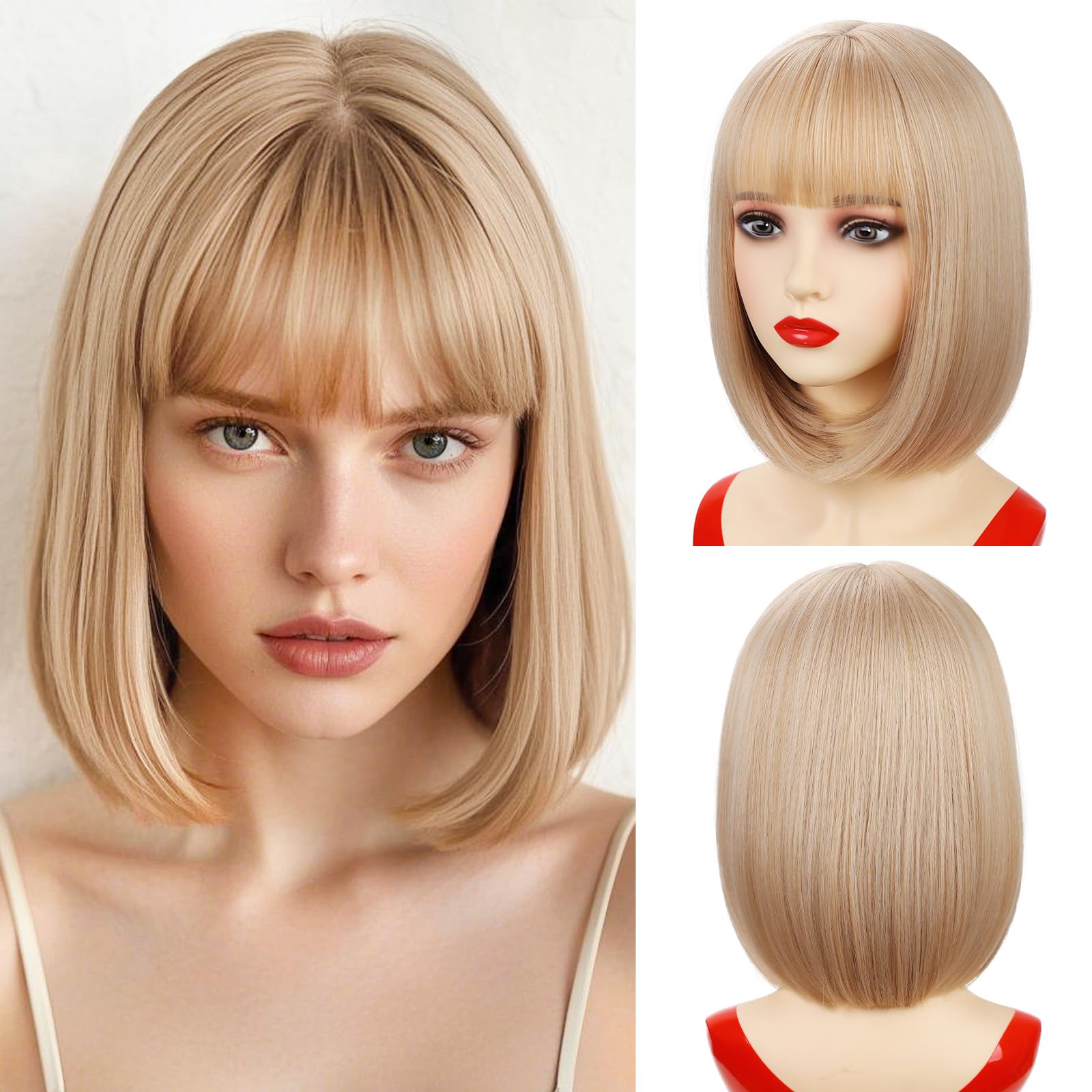 Photo 1 of NOTICEME Blonde Bob Wig with Bangs - 14 Inch