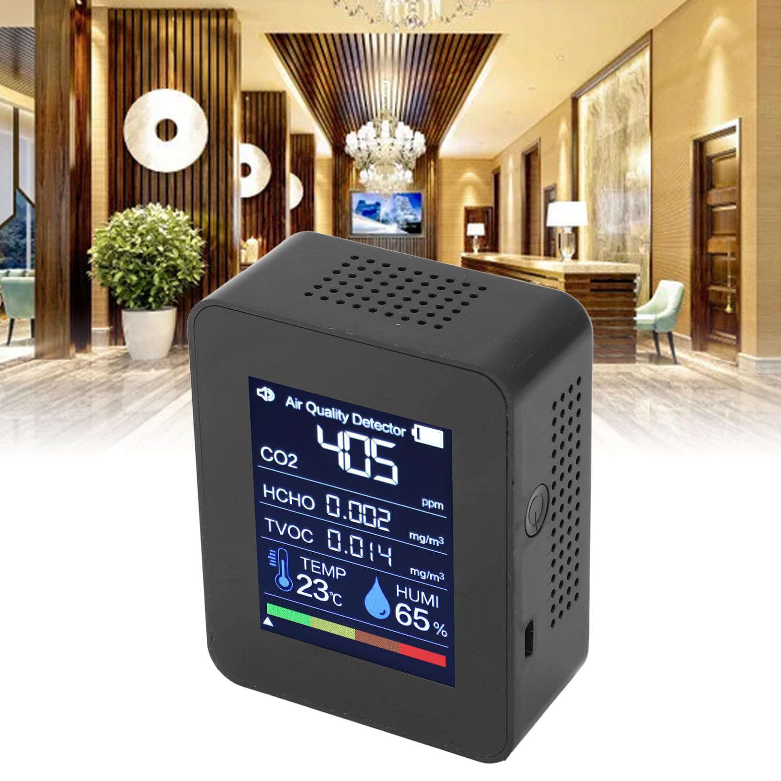Detector de Calidad del Aire 5 en 1, probador portátil para Interiores, Monitor preciso de Humedad y Temperatura CO2 HCHO TVOC para el hogar y el Coche