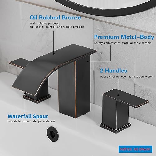 Miniatura 2 de Grifos de baño de 8 pulgadas, grifos de baño de bronce aceitado para fregadero, 3 agujeros, generalizados, 2 asas, grifo de lavabo de acero