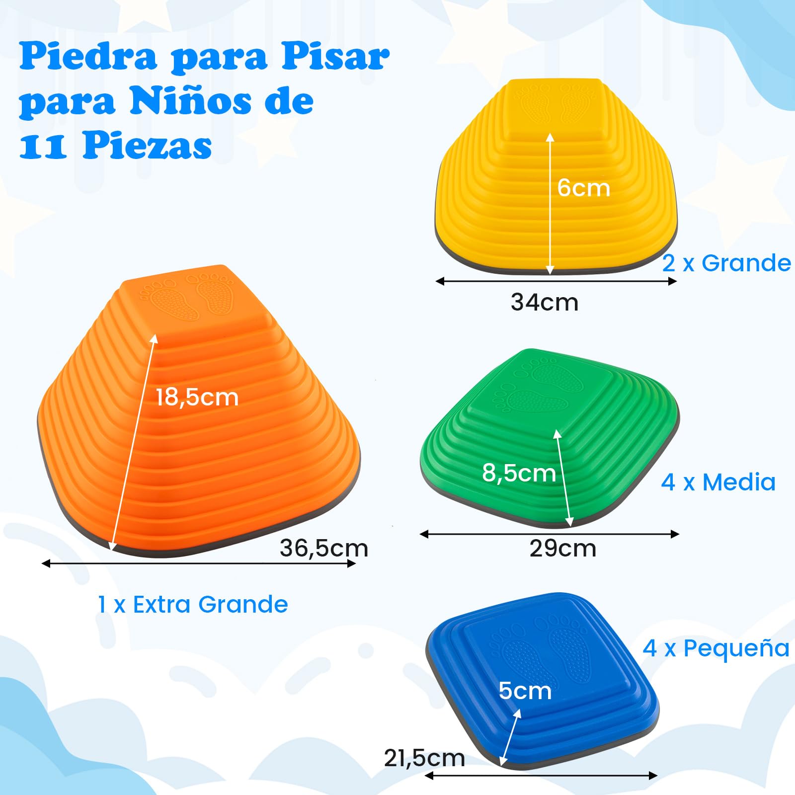 COSTWAY Piedras de Equilibrio para Niños, Juego de 11 Piezas de Equilibrio Apilables con Borde Completo Antideslizante para Niños, Juguetes Sensoriales para Guardería