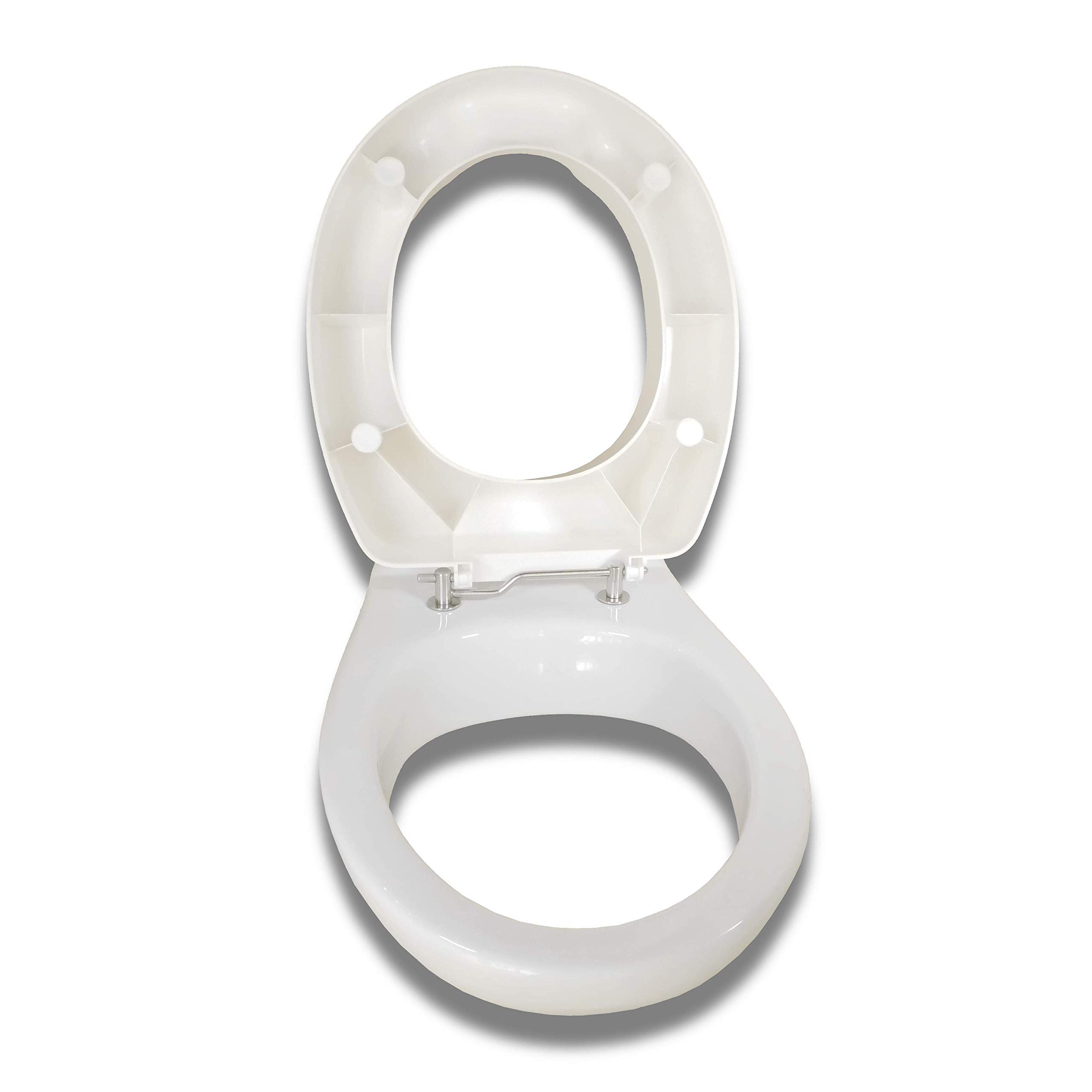 HYTO Toilettensitzerhöhung 12 cm mit stabilem Scharnier aus Edelstahl und Deckel, WC Sitzerhöhung für Senioren, Hoher Toilettensitz 12 cm, Sitzbrett für Senioren, Weiß | Stabiles Scharnier aus Edelstahl, Für Senioren, Hoher Toilettensitz