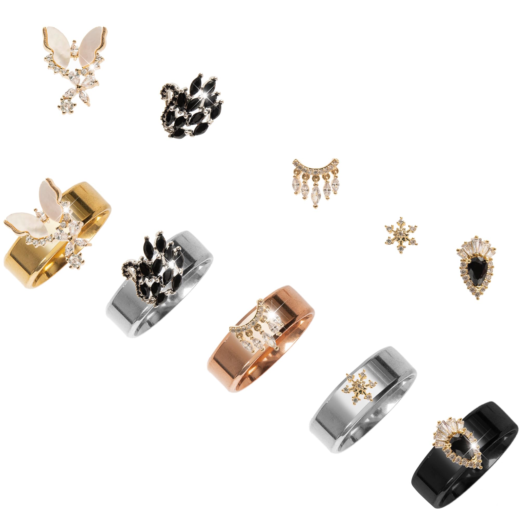 Smart Ring Accessories, Fashion 3D 14K Gold Plated Rhinestone Charms, 3D Shiny Jewelry Decorations, Compatible with Oura Ring Gen 3/4(S 3)-image-30