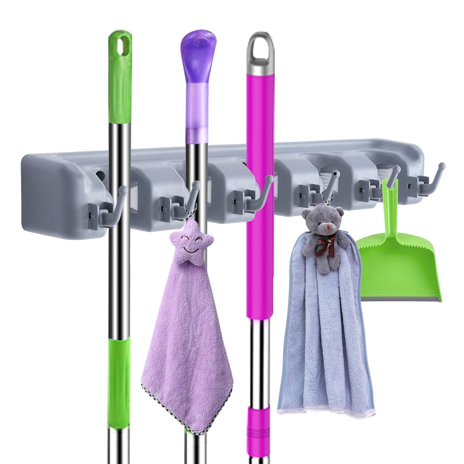 votron Coat Hooks Wall Mounted Modern Hook Rack Stainless Steel Towel Hanger Holder Organizer Storage with 5 Double Heavy Duty Hanger Hooks for Bathroom Bedroom Kitchen (mop Holder-2 Pack)