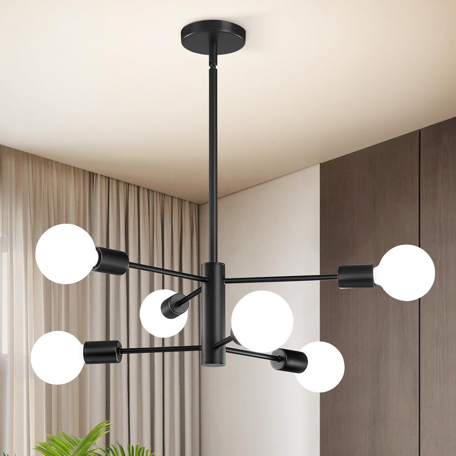 Modern Sputnik Chandeliers Light, 6-Light Black Chandeliers for Dining Room, Height Adjustable Ceiling Lights Farmhouse Chandelier for Kitchen Island Living Room Bedroom Visit The Store Black 6 Light