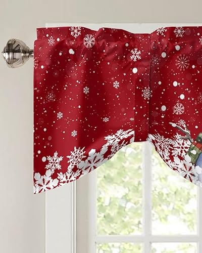 Miniatura 4 de Cenefas de amarre de muñeco de nieve rojo de Navidad para ventanas de cocina, bufanda y sombrero de muñeco de nieve blanco, cenefa con bolsillo para