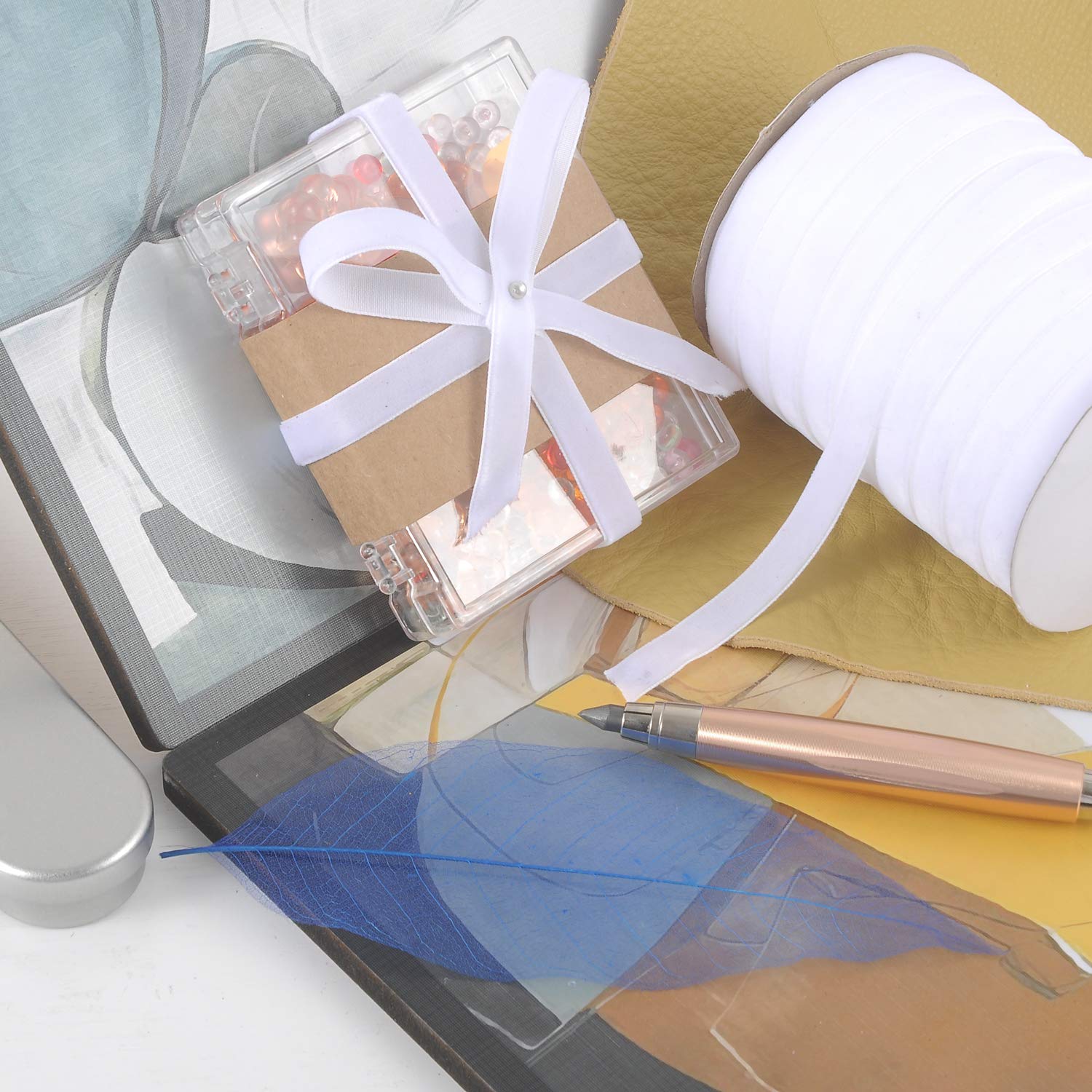 Berolle Ruban En Velours écrasé Vintage De 45,7 M Pour Décoration De Mariage, Collier Ras Du Cou, Emballage Cadeau (blanc, 2,5 Cm