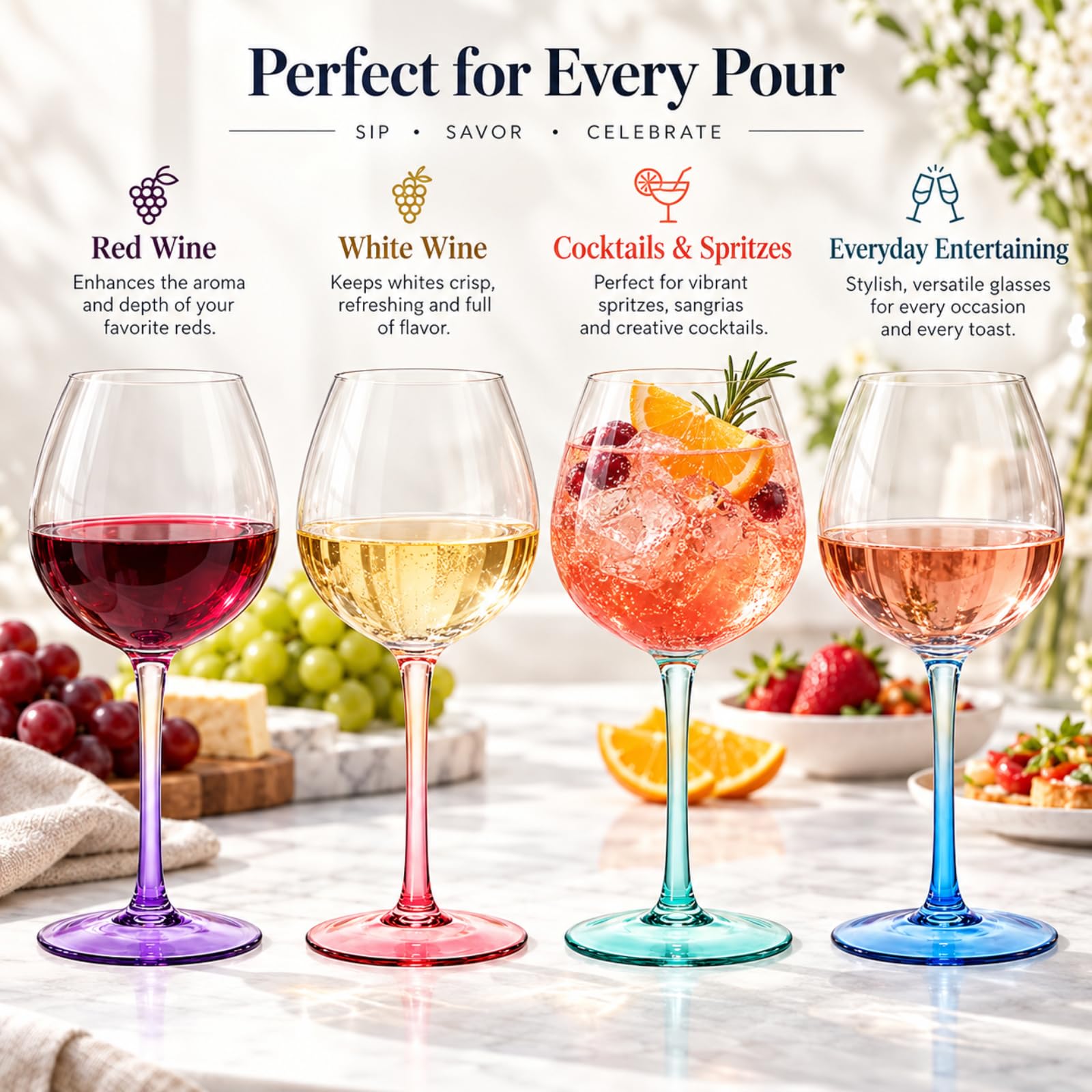 Mundgeblasene zweifarbige Kristall-Weingläser, 4er-Set, blau, lila, rosa, ballonförmige Gläser, einzigartige, lebendige Ombré-Farbe für Cocktails und