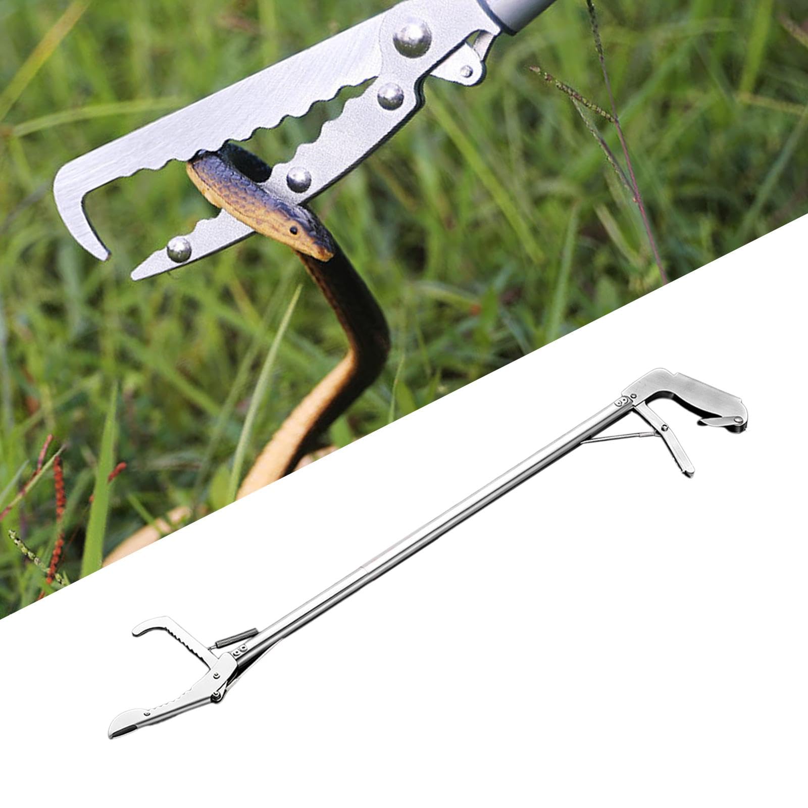 MagiDeal Pince à serpents et reptiles légère, outil d'alimentation pliable et antidérapant en acier inoxydable, outil de manipulation à mâchoires larges, Bec Coudé de 150 Cm