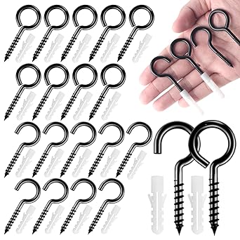 ZHIHUIGET Screw Eyes, 3.2 Inch Black Screw Hooks, 10PCS Eye Hooks Screw, 10PCS Screw Hook, for Hanging Outdoor String Lights Plants, Wood, Indoor and Outdoor use