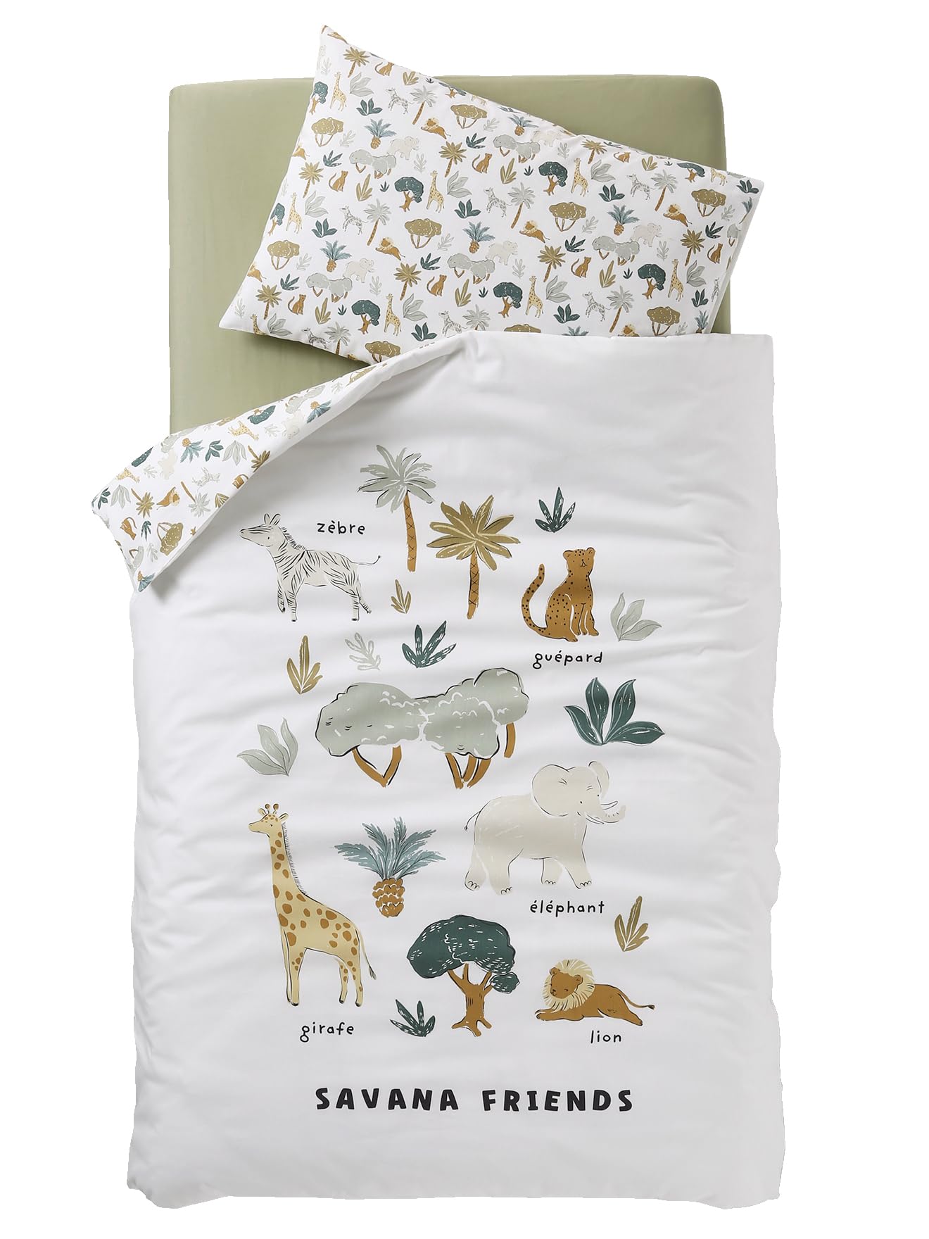 VERTBAUDET Parure Housse de Couette et taie d'oreiller bébé Savana Multicolore 80X120 40X60