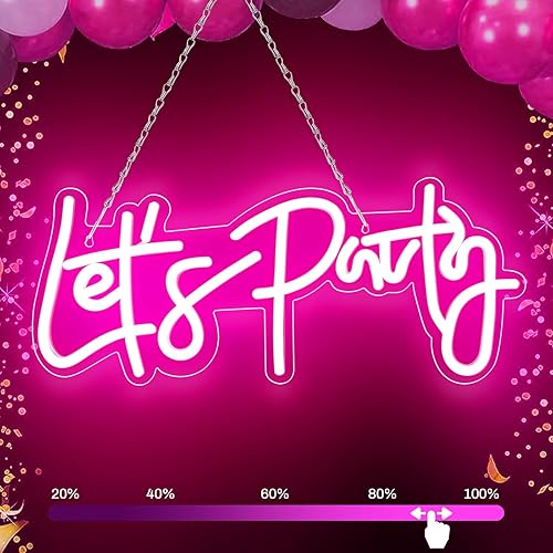 Letrero de neón regulable con texto en inglés "Let's Party", 16 x 7 pulgadas, color rosa, para decoración de pared de dormitorio, alimentación por