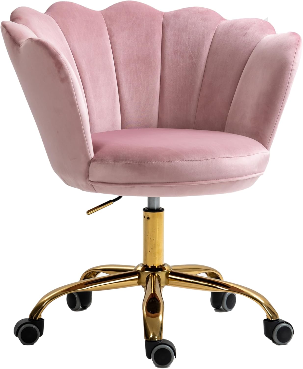 ZOBIDO Comfy Home Office Task Chair with Wheels, Cute Modern Upholstered Velvet Seashell Back Adjustable Swivel Vanity Desk Chair, for Women, for Girls, Living Room(Bright Pink