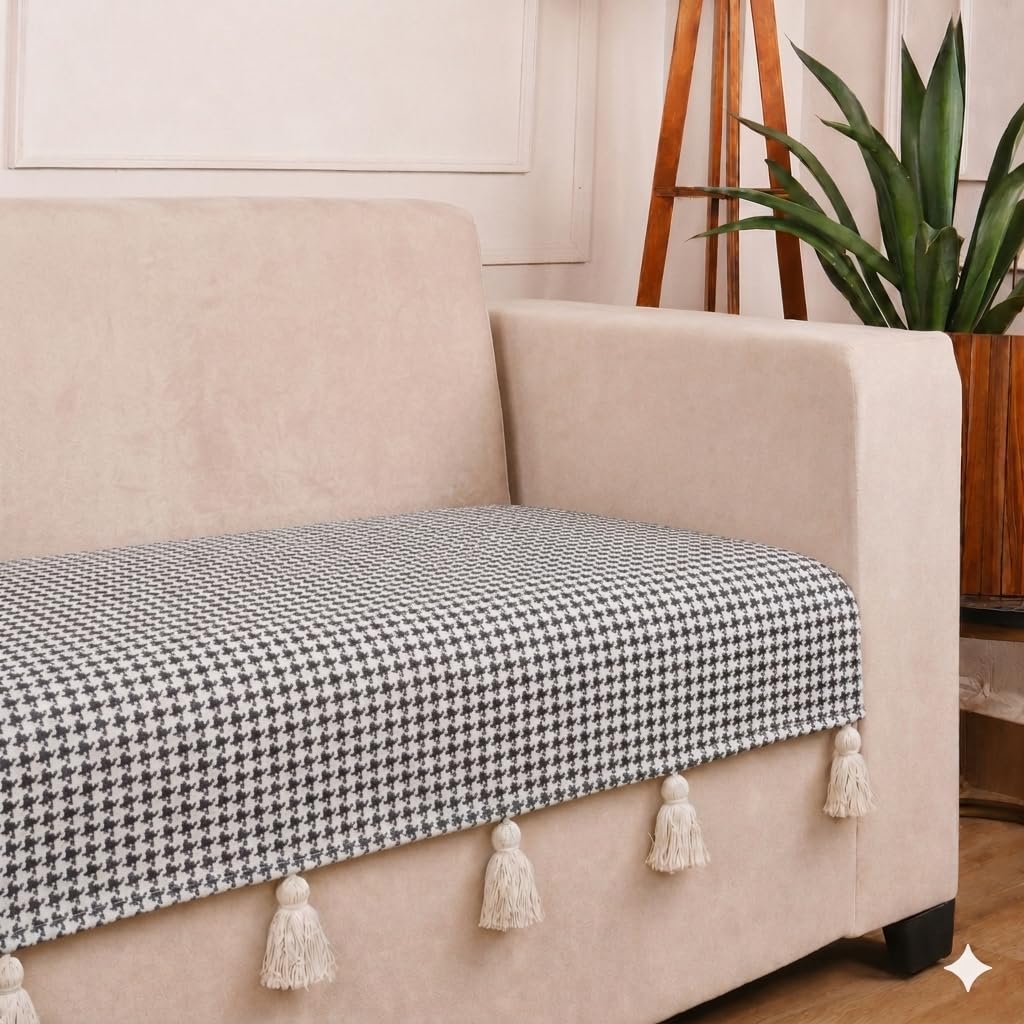 STITCHNEST 'Nomad Weave Collection' 3 Seater Sofa Cover| Elegant Jacquard Fabric, Decorative Tassels, Washable & Durable for Modern Living