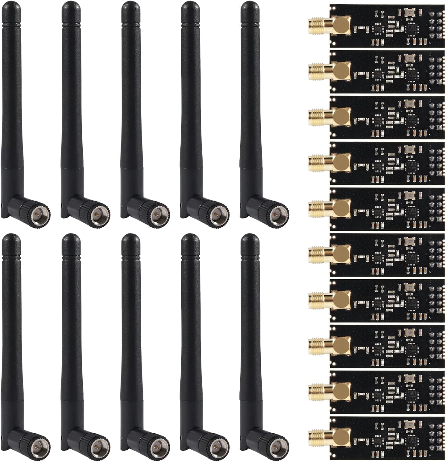 10Pcs NRF24L01+PA+LNA 2.4GHz Wireless Transceiver Module with SMA Antenna & Breakout Adapter 1100m Range On-Board 3.3V Regulator for Arduino