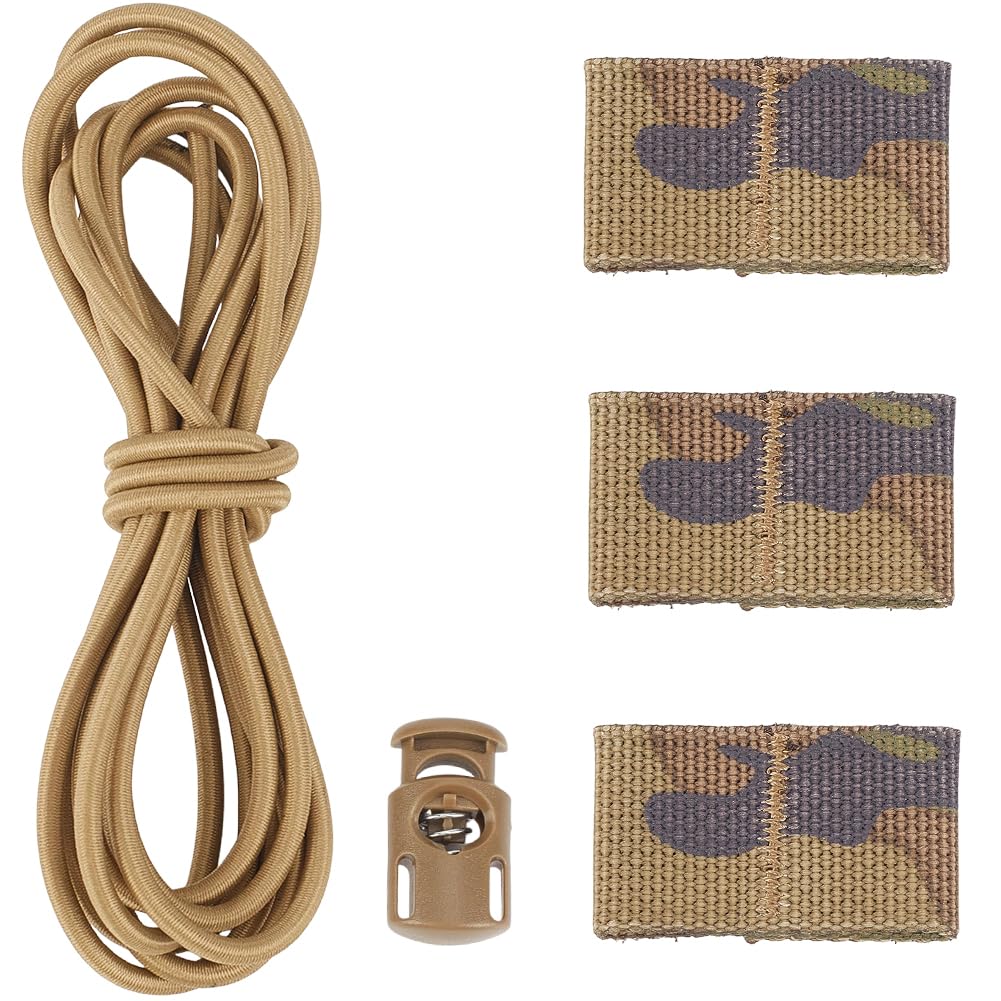 CABODYALS Dark Khaki Bungee Tactical Flag Cord Holder Elastic Molle Retention Strap Cords Webbing Loop Stretch String Fastener Lock Carrier Rope for Kayak Attachment Bag Backpack Extension Diy Craft