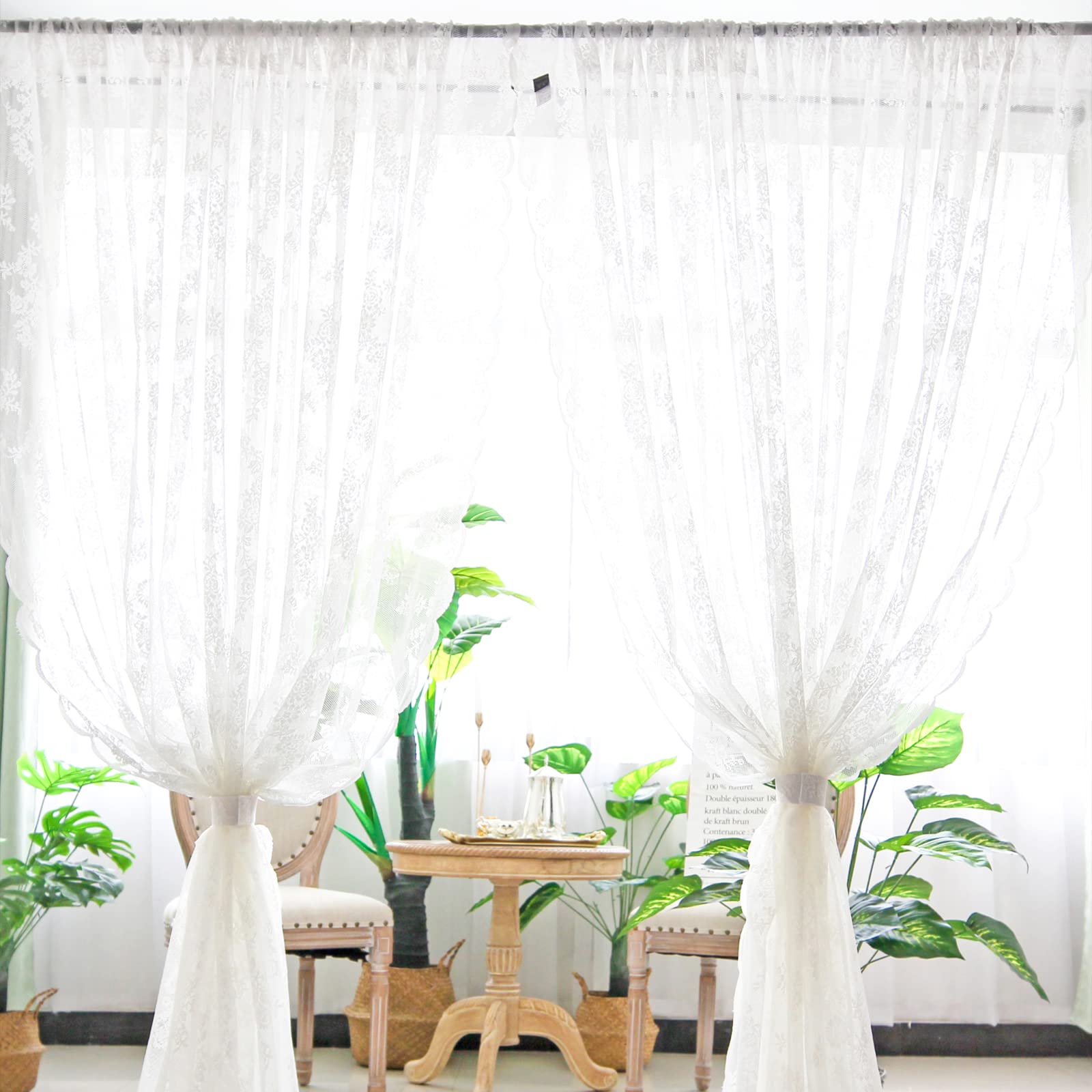 Pizzo bianco Tenda della cucina, fiore ondulato Tende Corte piccola finestra luce filtrante mantovana Decor, per caffè, camera da letto, soggiorno, bagno, tasca asta 1 pannello ( Size : W125xH90cm/49